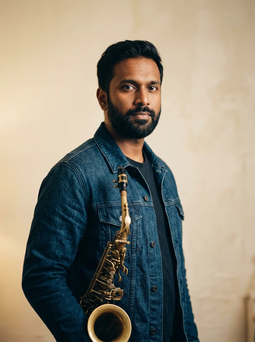 Example sax player portrait for Tiny Desk AI slot 5